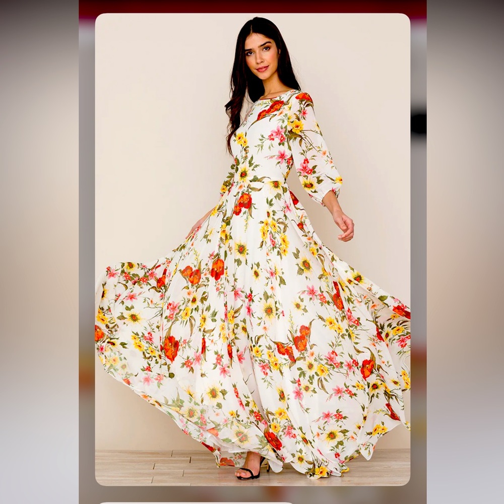 Yumi Kim Woodstock Floral Maxi Dress - White, Red, Yellow size small